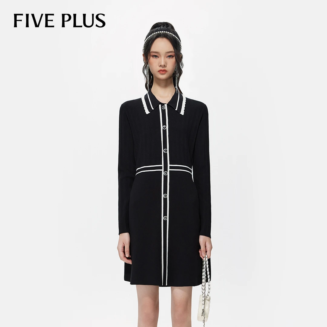 FIVE PLUS秋装小香风连衣裙女针织裙法式气质修身显瘦2TE3082670