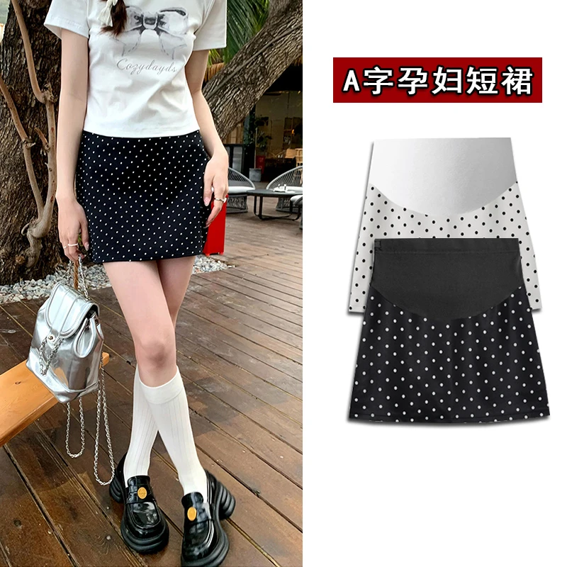 孕妇短裙2024年夏季外穿防走光高腰显瘦a字波点半身裙包臀裙百搭