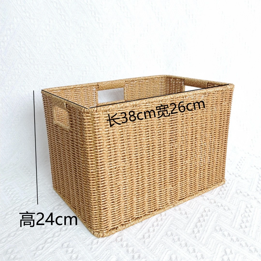 ZF42仿藤纯手工编织大容量简约方形收纳筐