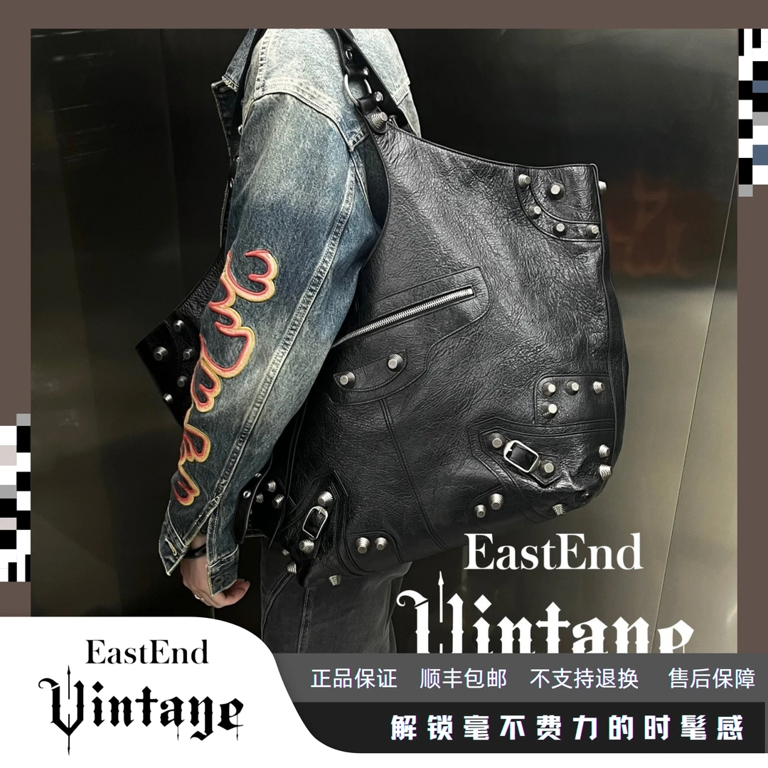 99新 Balenciaga/巴黎世家 東区-黑银菠萝扣做旧托特单肩包/78250