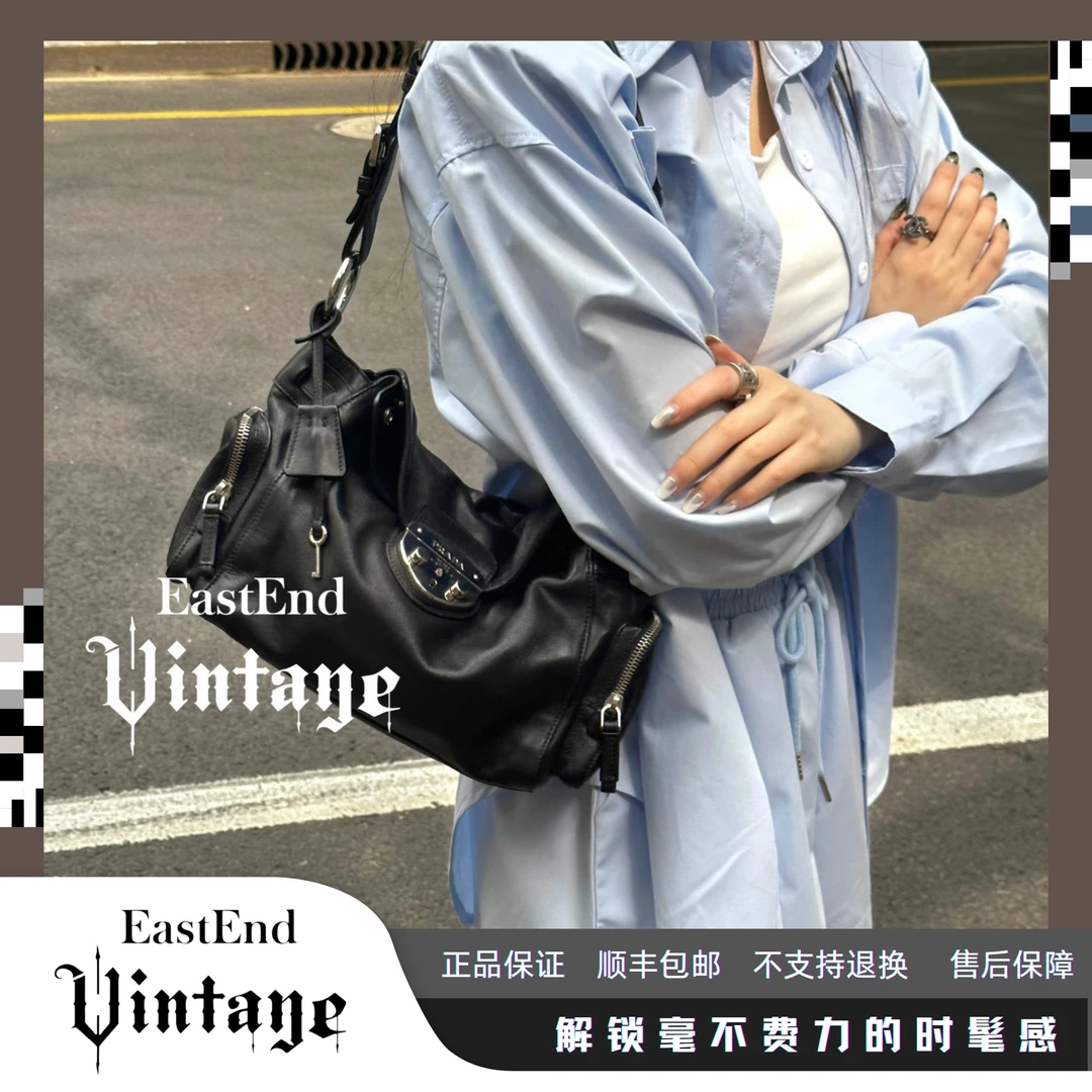 95新 Prada/普拉达 東区-尼龙拼皮双面机车包/21654百搭时尚 时髦