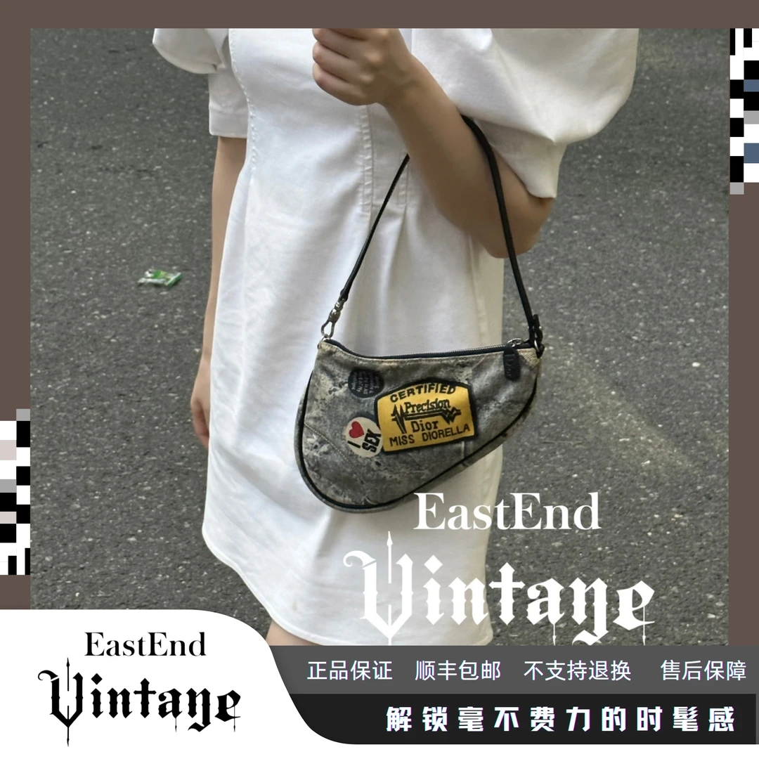 95新 DIOR/迪奥 東区-牛仔徽章小马鞍/14492复古休闲时尚时髦小众