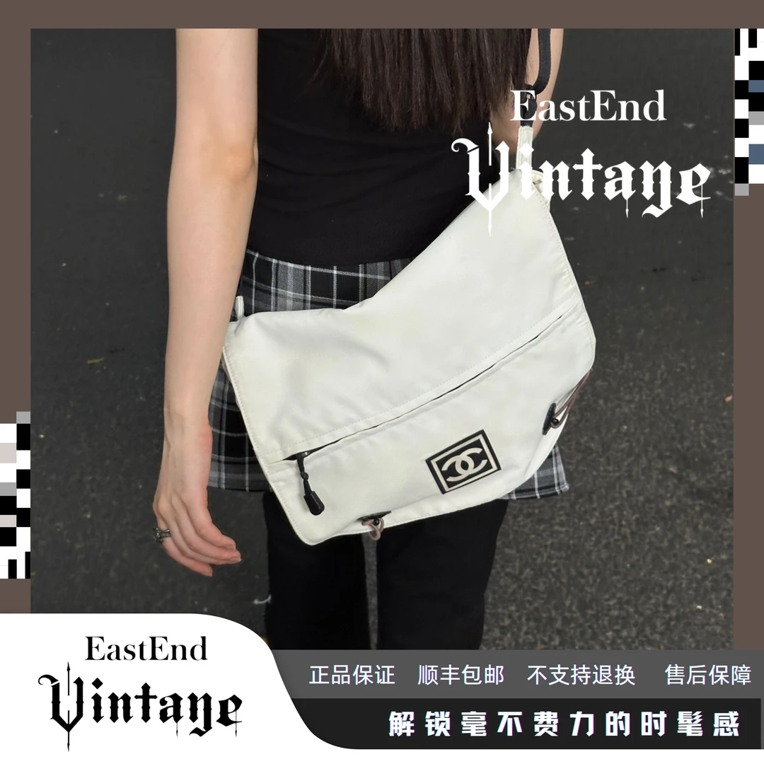 95新 Chanel/香奈儿 東区-白色方标运动帆布单肩包/84877 小众ins
