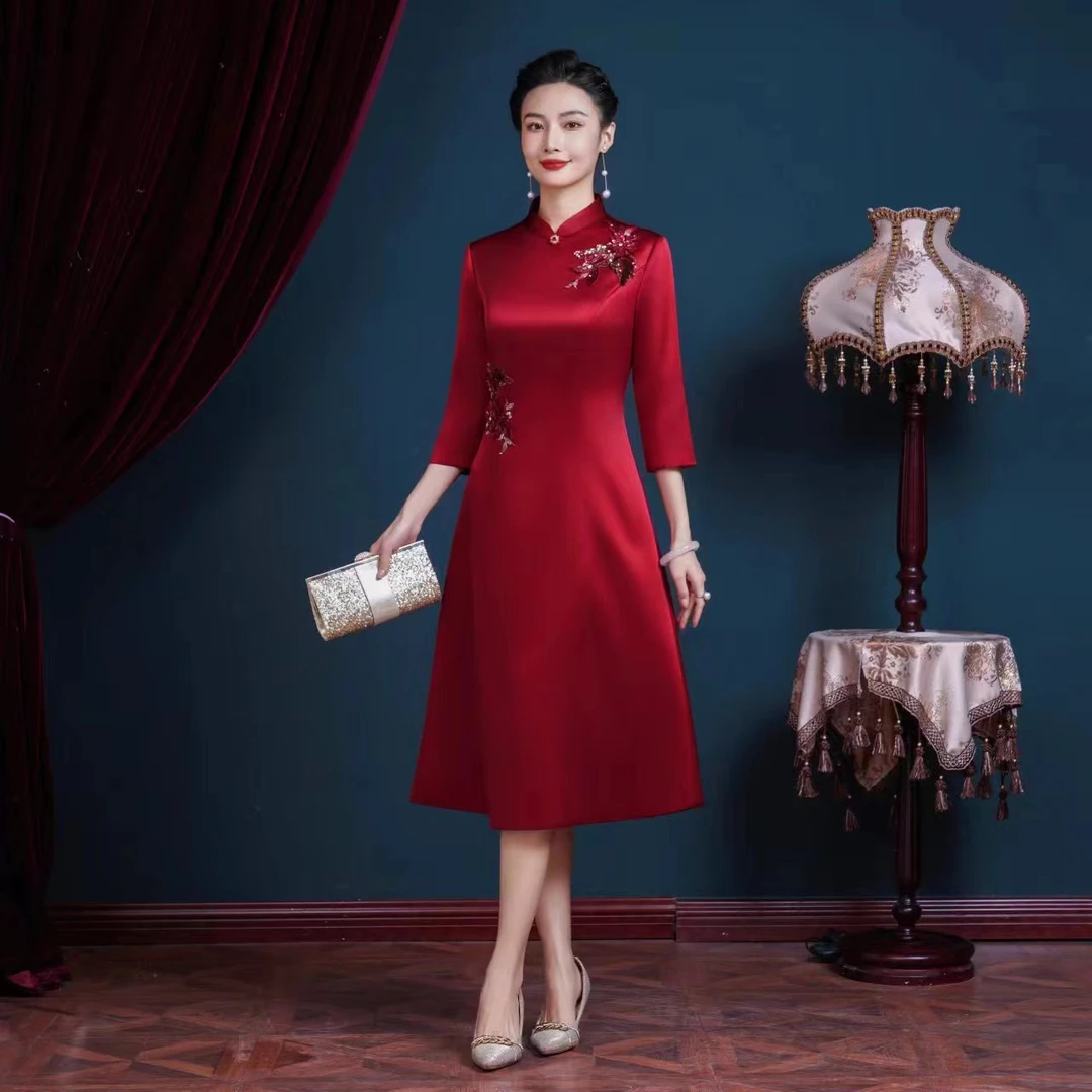 55331喜庆婚礼妈妈礼服新款高贵旗袍大码高端年轻气质