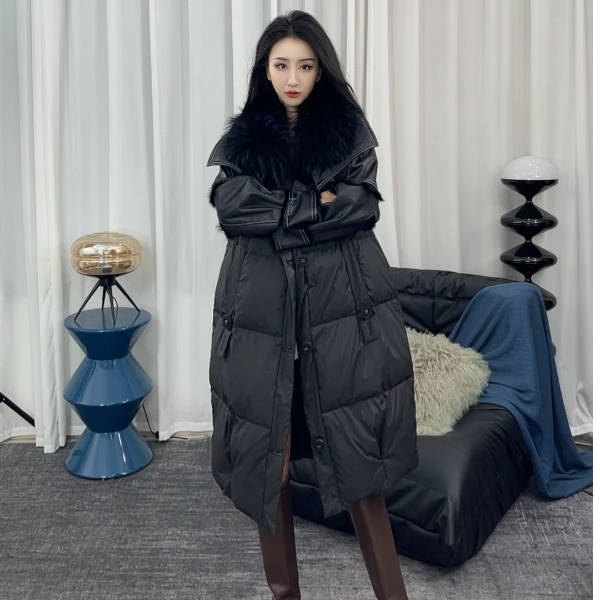【保暖鹅绒服】2024设计师貉子毛领皮草鹅绒中长款外套韩版