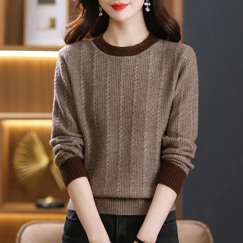 高档羊毛衫秋冬新款加厚圆领毛衣女时尚洋气中年妈妈轻奢打底上衣