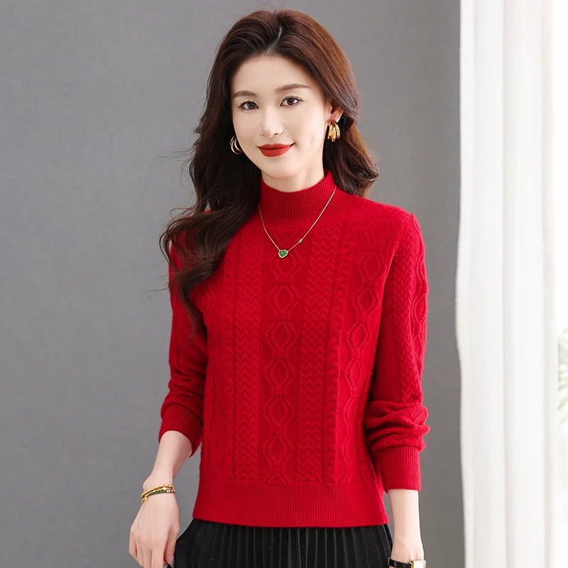 高级感小个子红色高档短款毛衣打底衫女内搭洋气百搭针织高领上衣