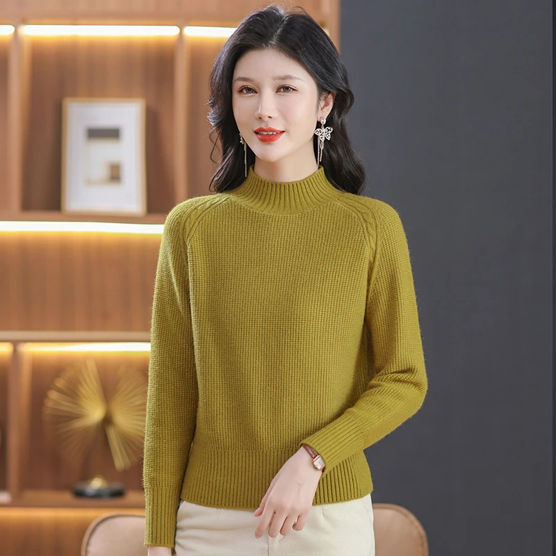 秋冬新款半高领纯色高档毛衣打底衫女洋气百搭加厚长袖针织衫内搭