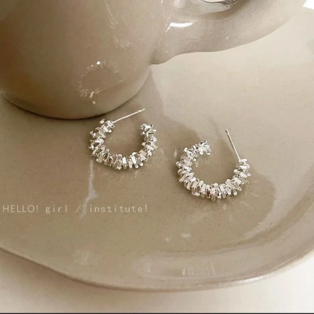 合金耳饰 925银针碎银几两小众气质百搭C形显脸瘦简约耳钉耳环