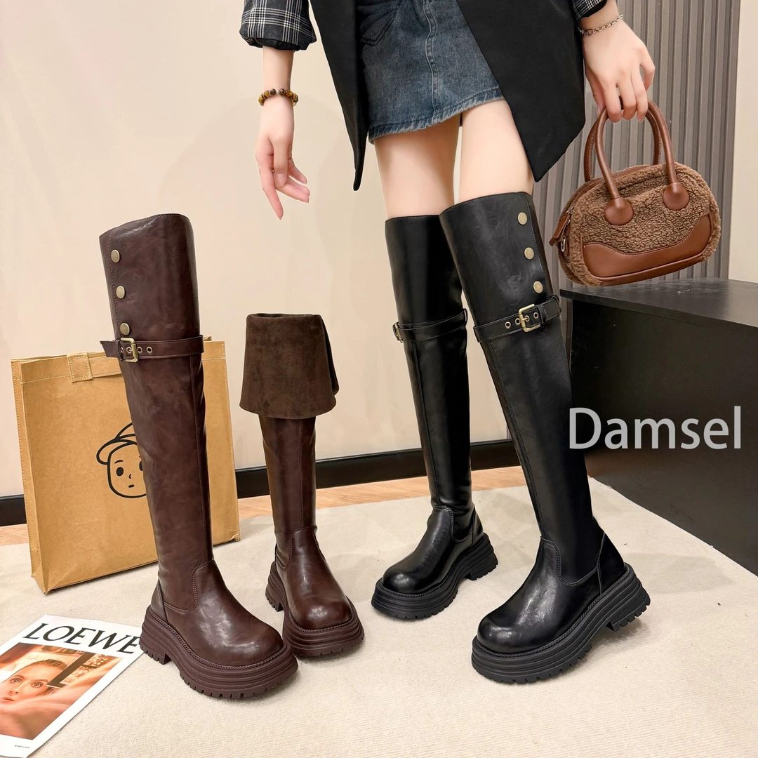 Damsel/娜娜秋冬上新时尚小众堆堆靴复古厚底防滑气质百搭时装靴