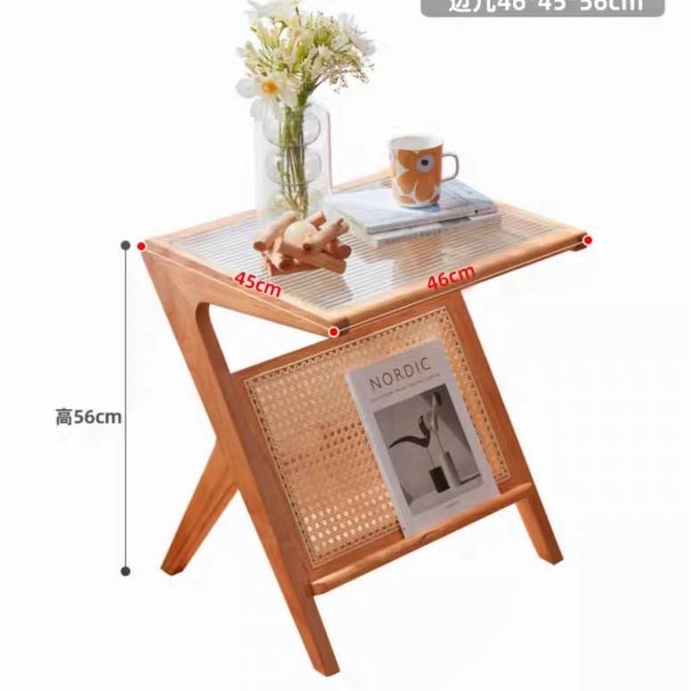 网红爆款现代简约高级感客厅阳台北欧藤编轻奢复古简易家用茶几