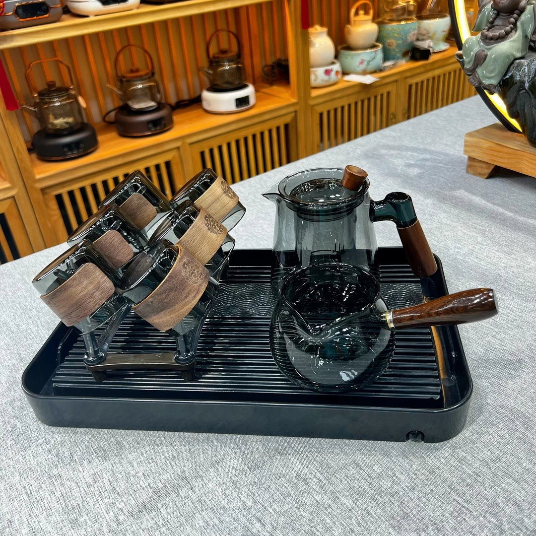 烟灰静心壶侧把公杯髙硼硅耐高温祥云卡扣主人杯品杯茶盘套组