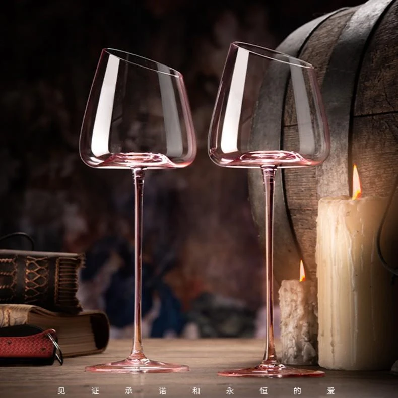 【2只装】粉色火烈鸟红酒杯情侣家用水晶高脚杯欧式波尔多葡萄酒杯