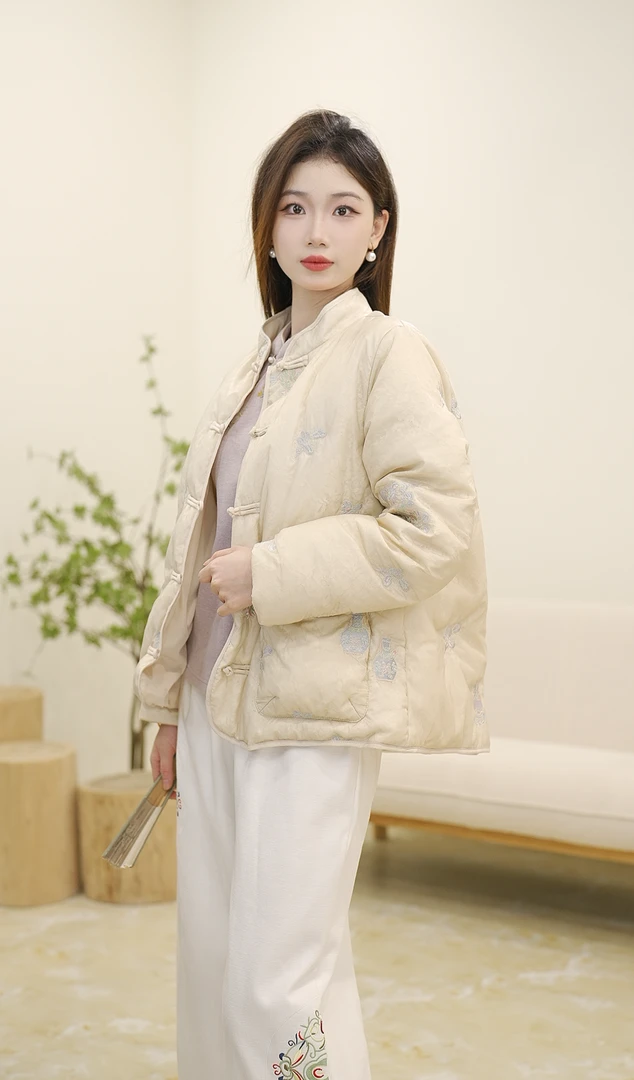 【保暖羽绒服】2024年冬季新款新中式羽绒服国风女装刺绣羽绒服