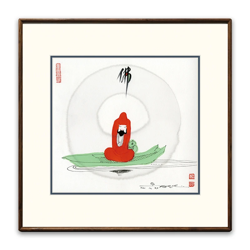 蔡志忠【佛-达摩行舟】客厅餐厅背景墙挂画玄关迎面墙装饰画室内
