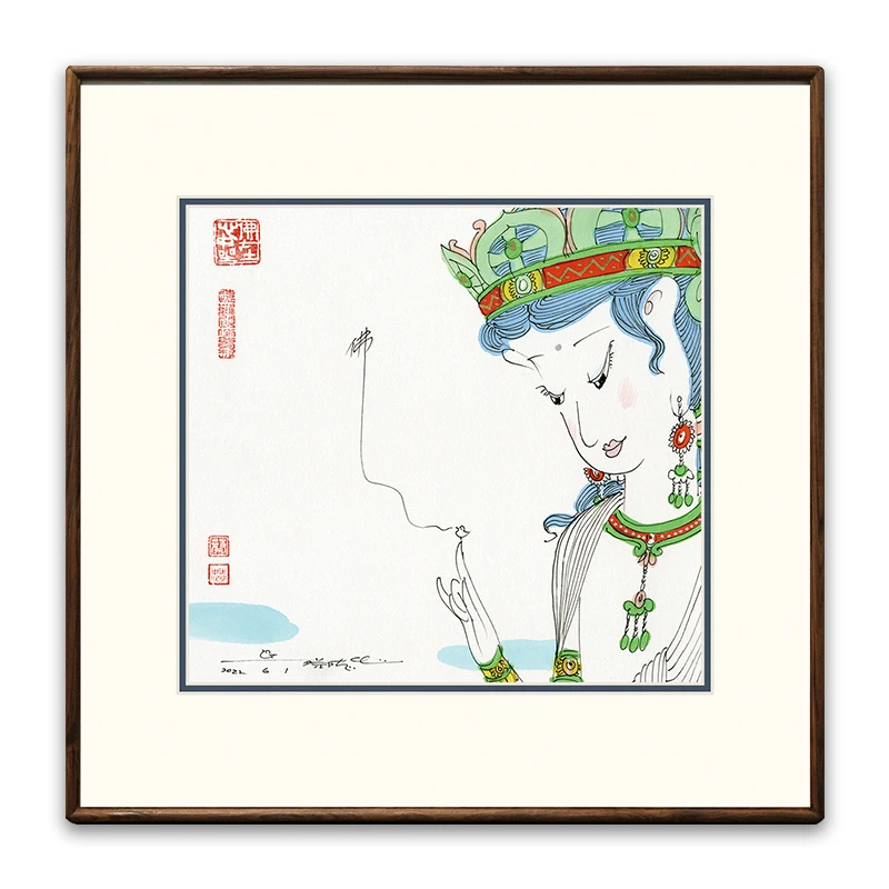 蔡志忠【佛-菩萨】印章版画 客厅餐厅背景墙挂画 玄关迎面墙装饰画