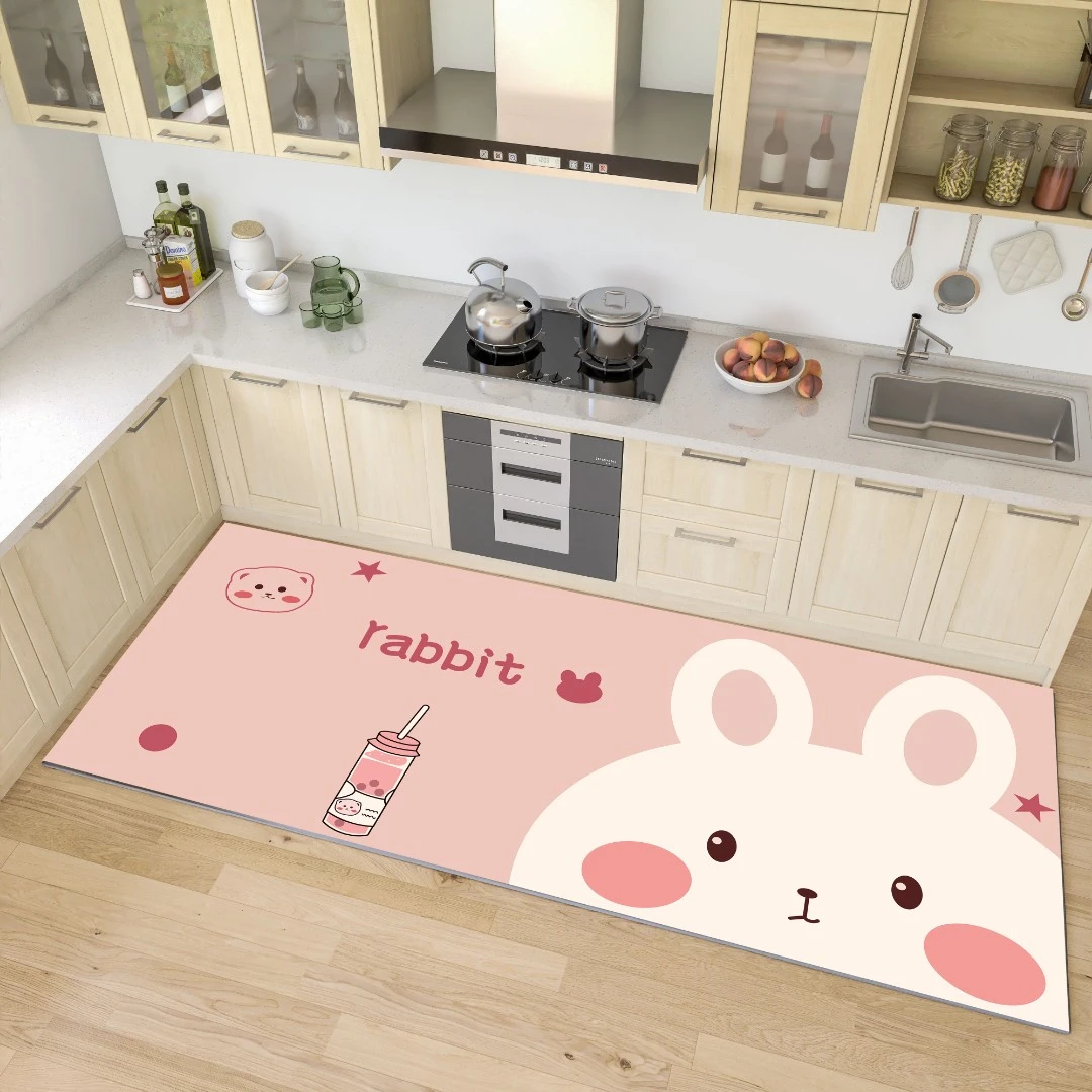 硅藻泥厨房地垫吸水防滑速干脚可爱白兔世界系列