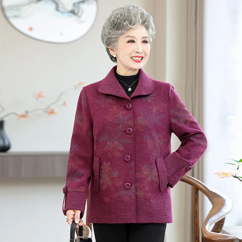 YUZHAOLIN/俞兆林奶奶装春装外套女中老年秋冬毛呢子老太太上衣