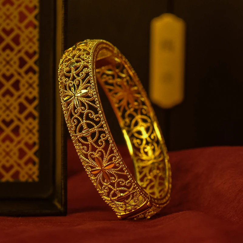 合金手镯 【龙凤】镂空重工四叶草卡扣手镯