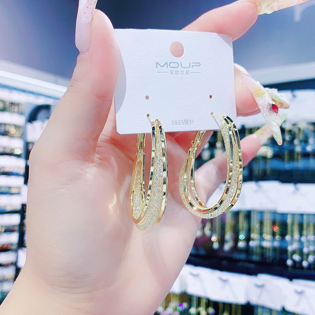 铜合金耳饰 大耳圈椭圆耳环高贵轻奢耳坠爆款气质网红N0806