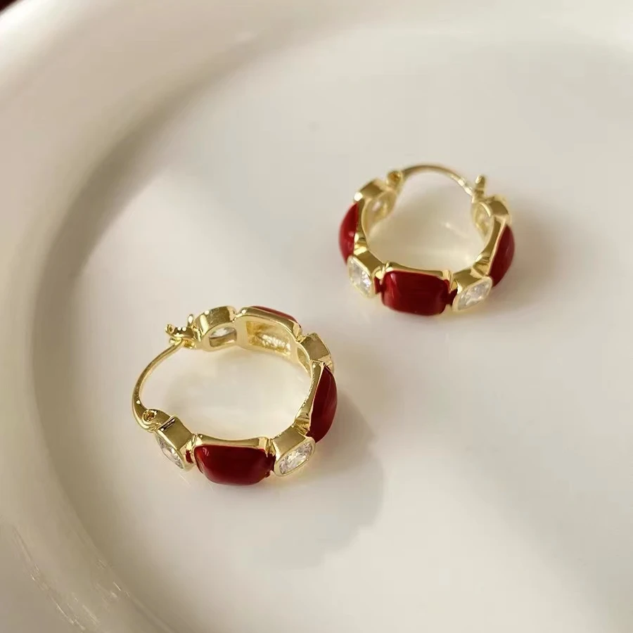 铜合金耳饰 耳圈新中式国风耳饰女小众设计糖果色耳钉N0824