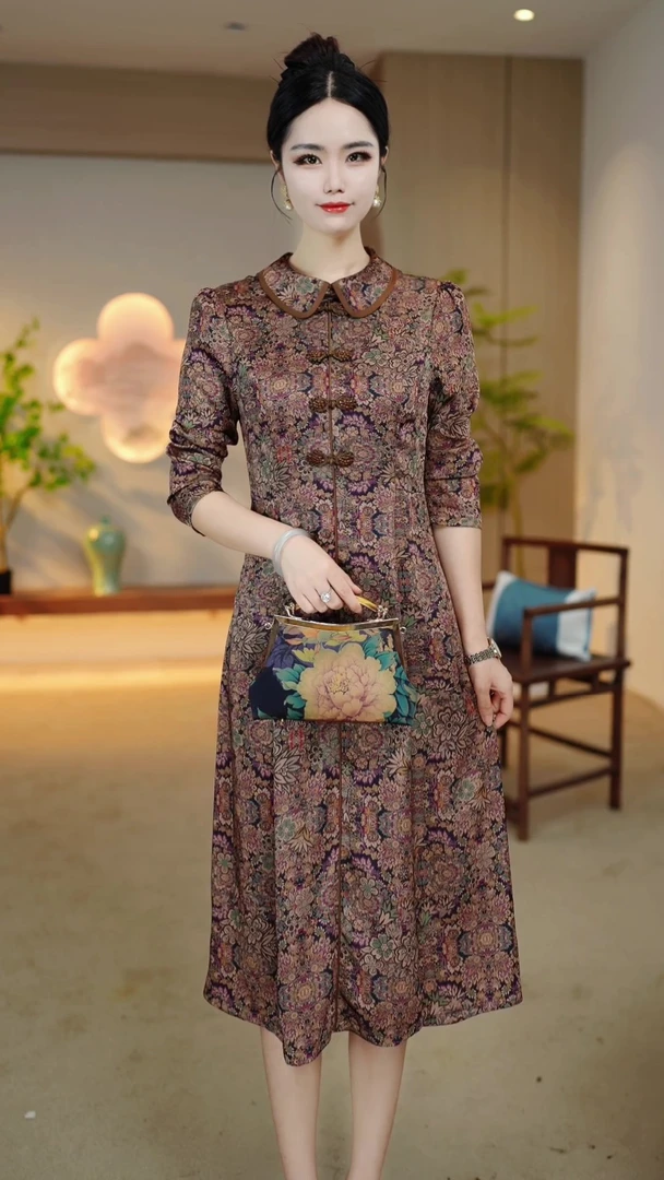 2024夏季新款气质妈妈显瘦装旗袍中长款妈妈装连衣裙ZRF-24812