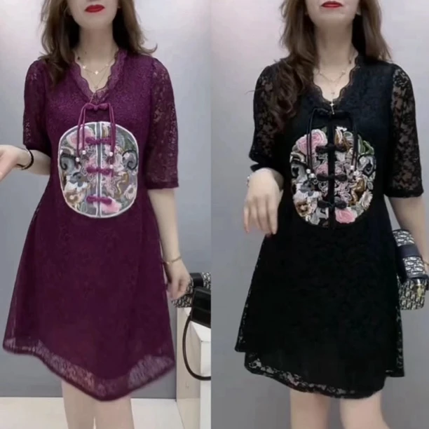 洋气连衣裙女气质百搭V领收腰显瘦连衣裙女7455