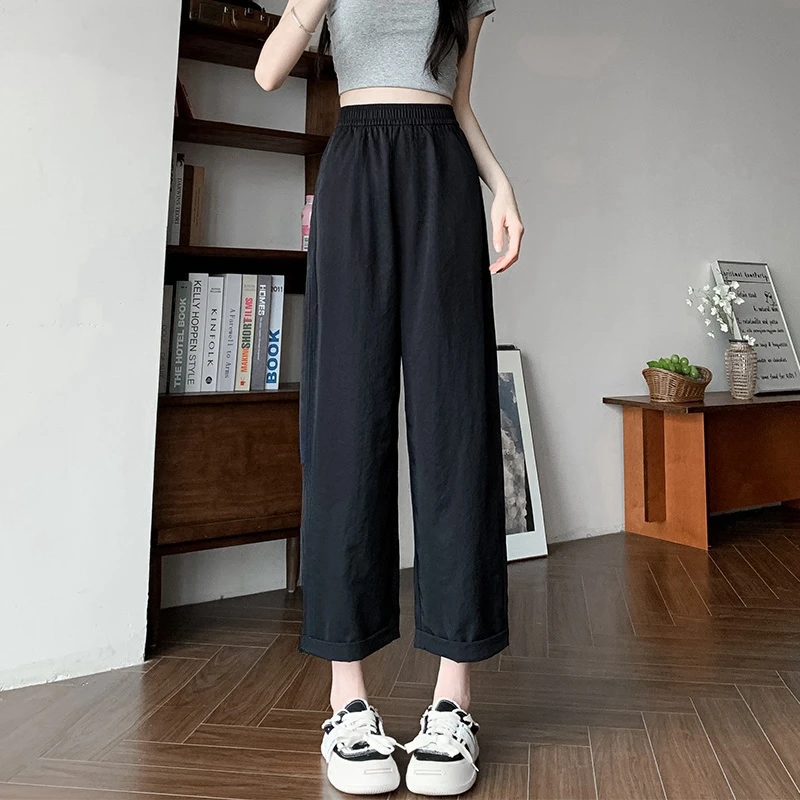 粉色萝卜裤女夏季新款小个子女款高腰阔腿休闲出游薄款九分哈伦裤