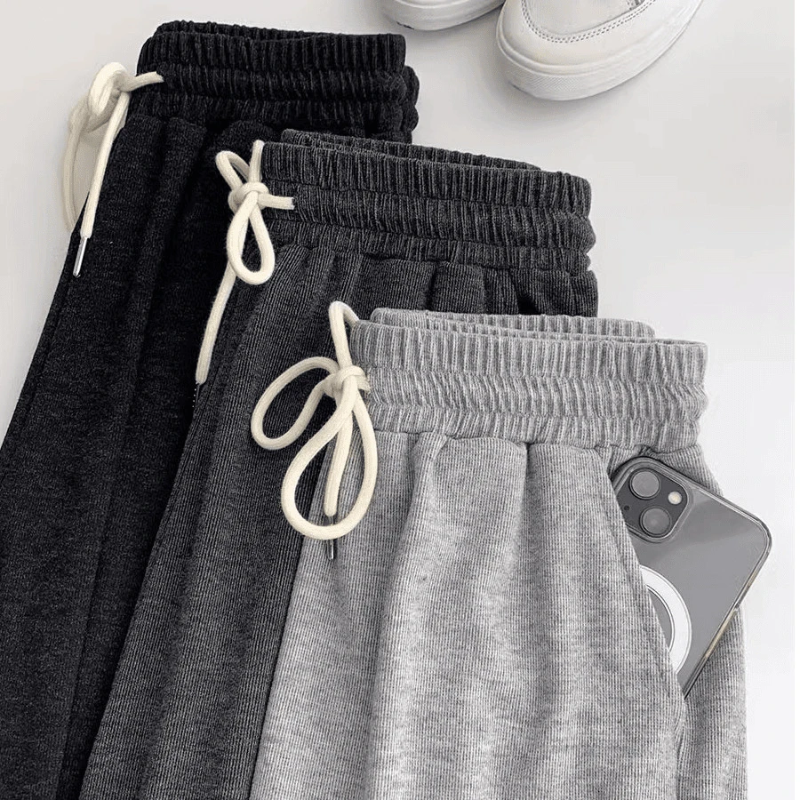 慵懒风软糯米裤秋冬新款舒适韩范休闲百搭阔腿运动裤拖地长裤女潮