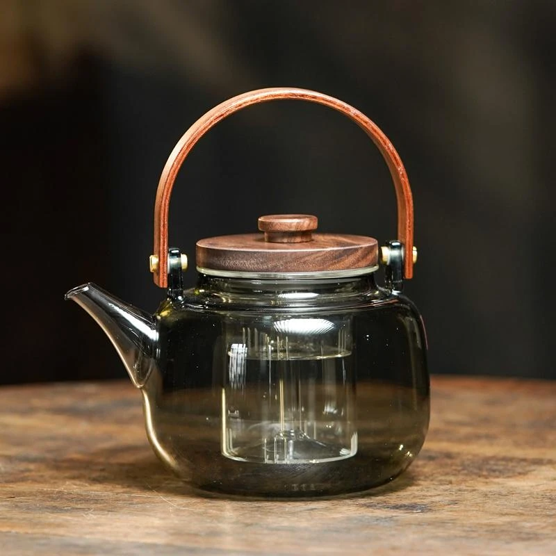 玻璃烧水壶耐热茶壶多用煮茶器蒸煮一体内胆烟灰色玻璃壶功能便捷