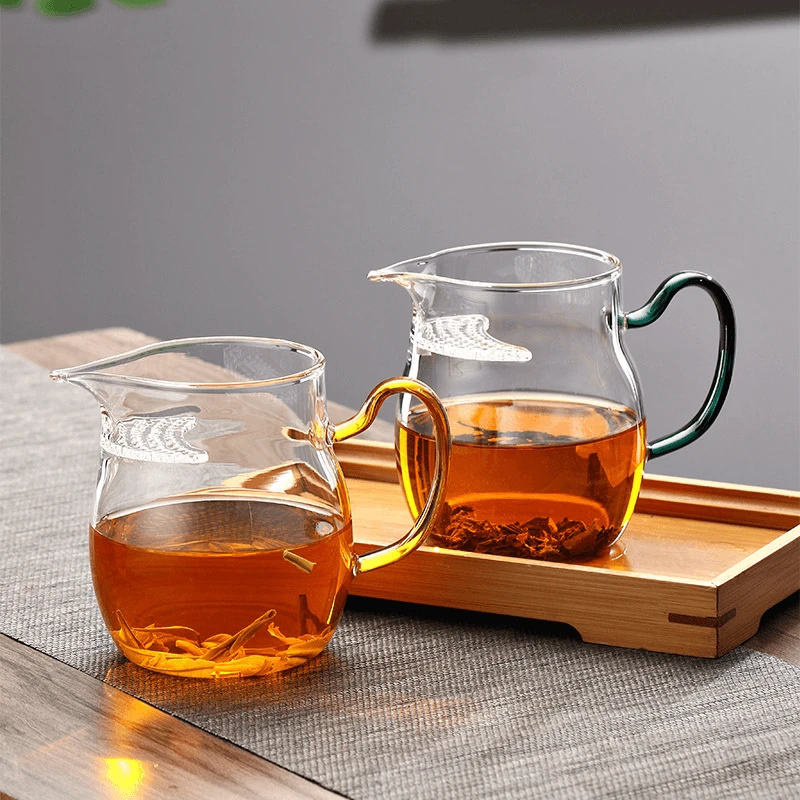 十载爱棠月牙公道杯玻璃耐热带过滤茶杯加厚高硼硅大号彩把绿茶杯