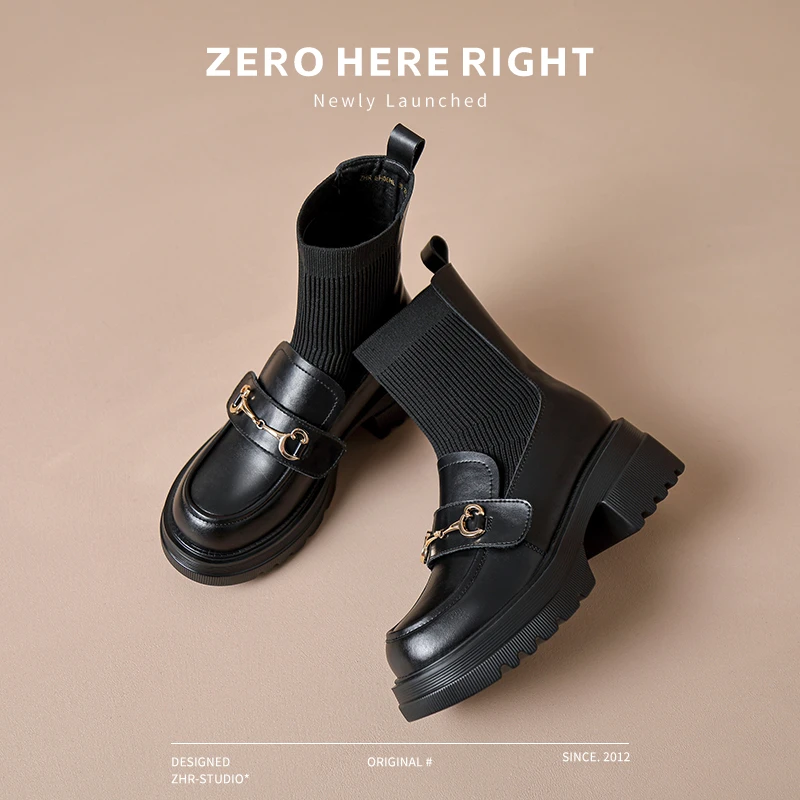 英伦风袜靴内增高马丁靴瘦瘦靴女小个子短靴靴鞋弹力袜秋冬EH06HL