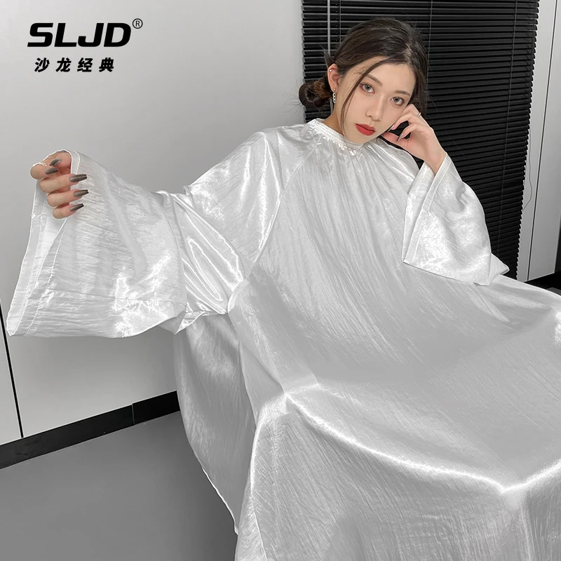 高档理发围布不沾发带袖剪头发围布发廊专用染发美发店网红潮白色