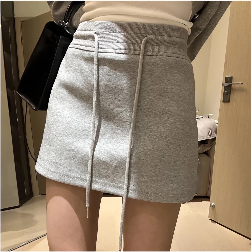 (美琳)防走光百搭简约抽绳纯欲中腰纯色裙显瘦半身裙气质灰色时尚