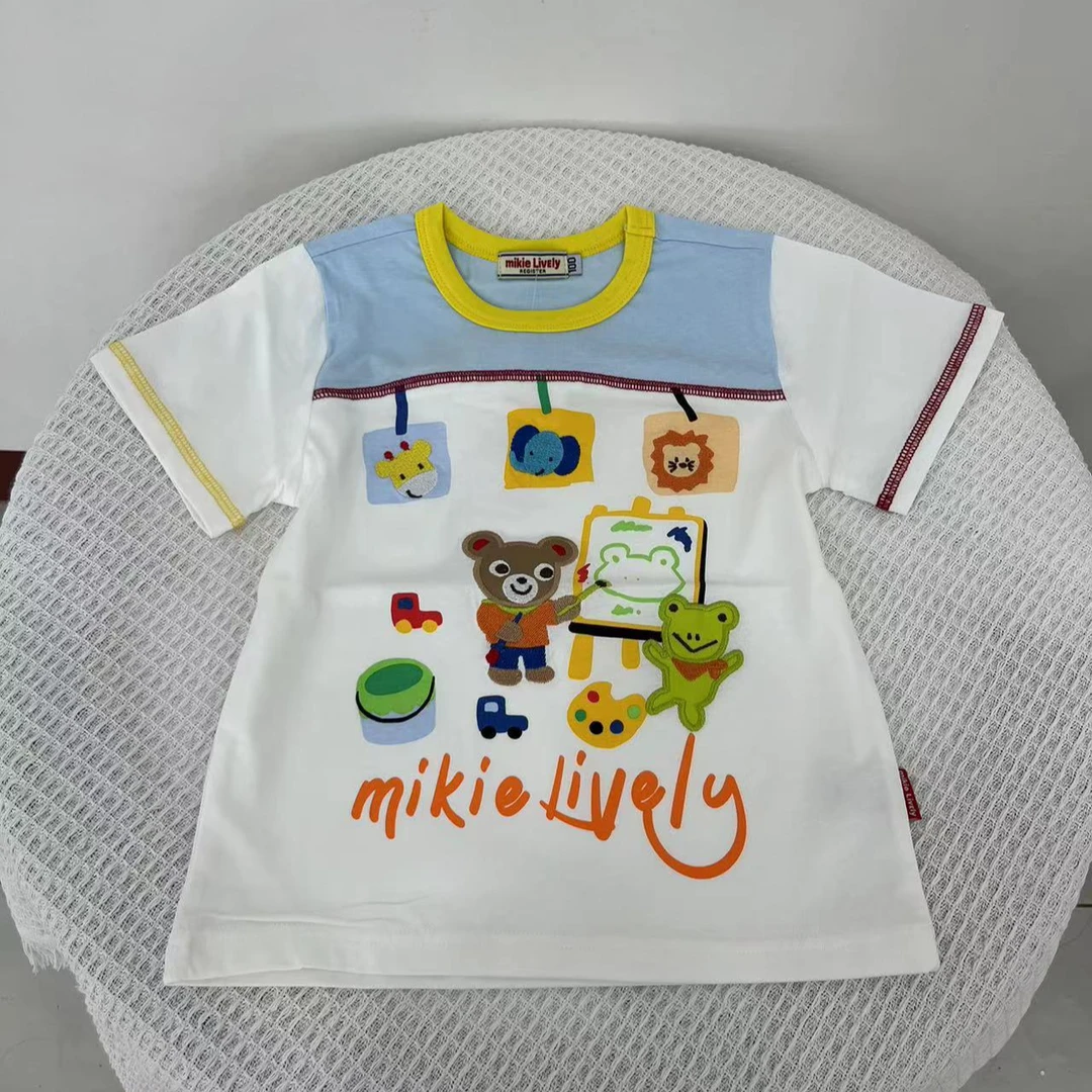 新款儿童夏季宝宝半袖卡通刺绣画画熊夏款男宝女宝圆领短袖36123