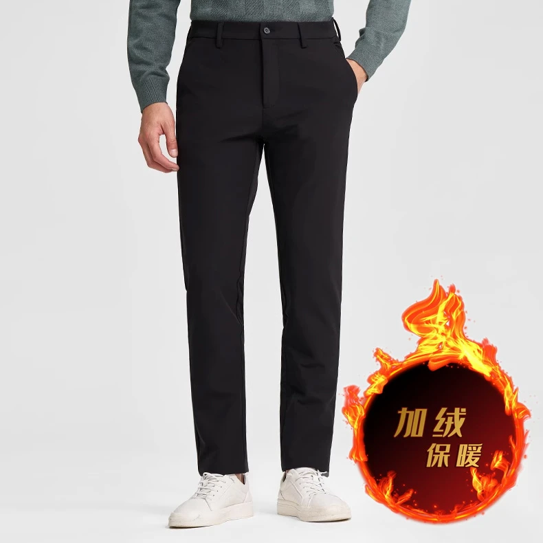 加绒休闲裤男秋冬裤子直筒舒适百搭斜纹加厚保暖裤商务休闲裤男式