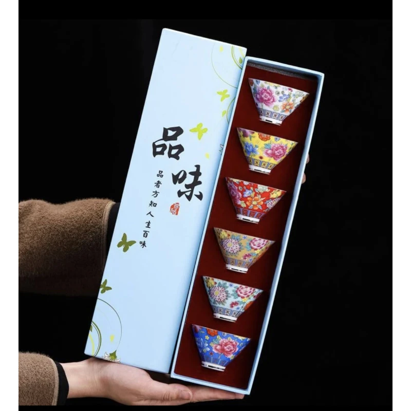 珐琅彩万花斗笠六杯A11703@@1564