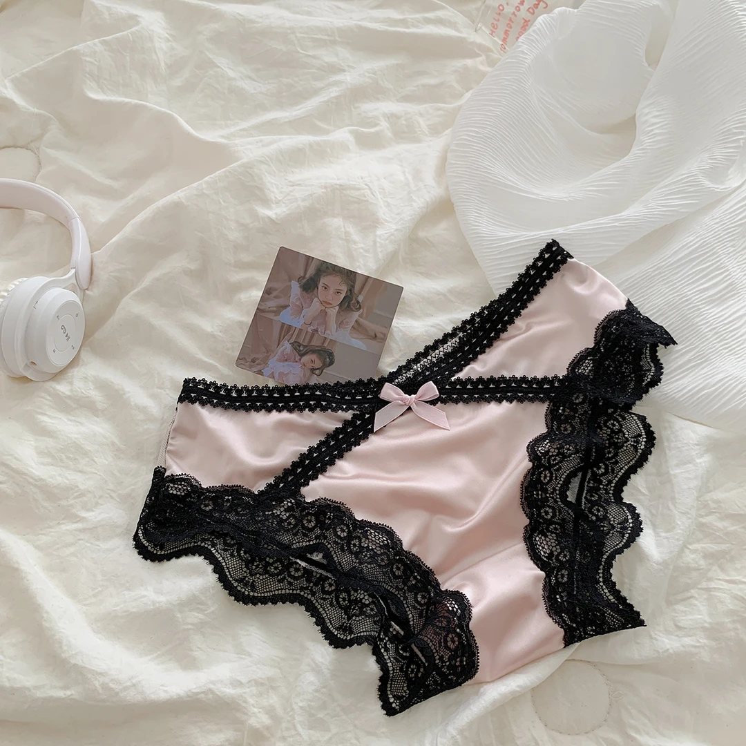 倾里倾外性感缎面蕾丝内裤女低腰纯欲镂空女士三角裤L743A