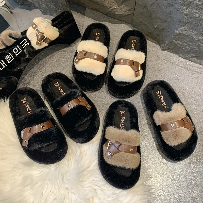 毛毛拖鞋女外穿2024秋冬新款网红爆款时尚高级棉拖增高松糕底厚底