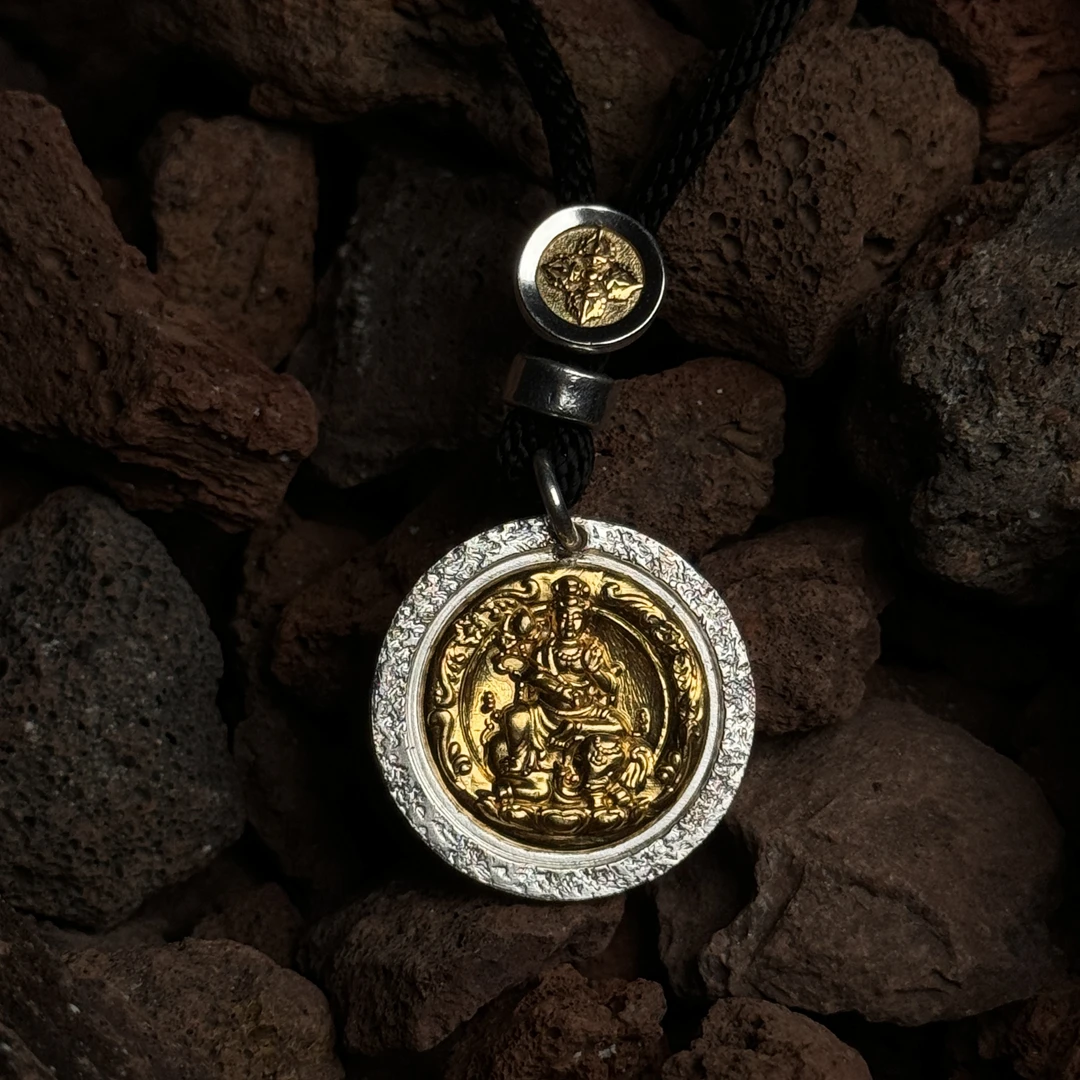 吊坠足银 【普贤】999足银24包金龙蛇守护手工实心文玩藏式纯银吊坠