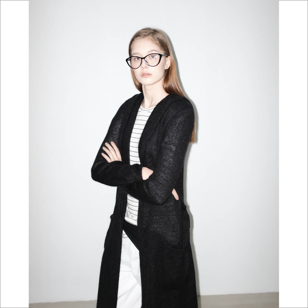 Heemmi/赫觅设计师品牌 马海毛针织休闲连帽开衫慵懒宽松过膝外套