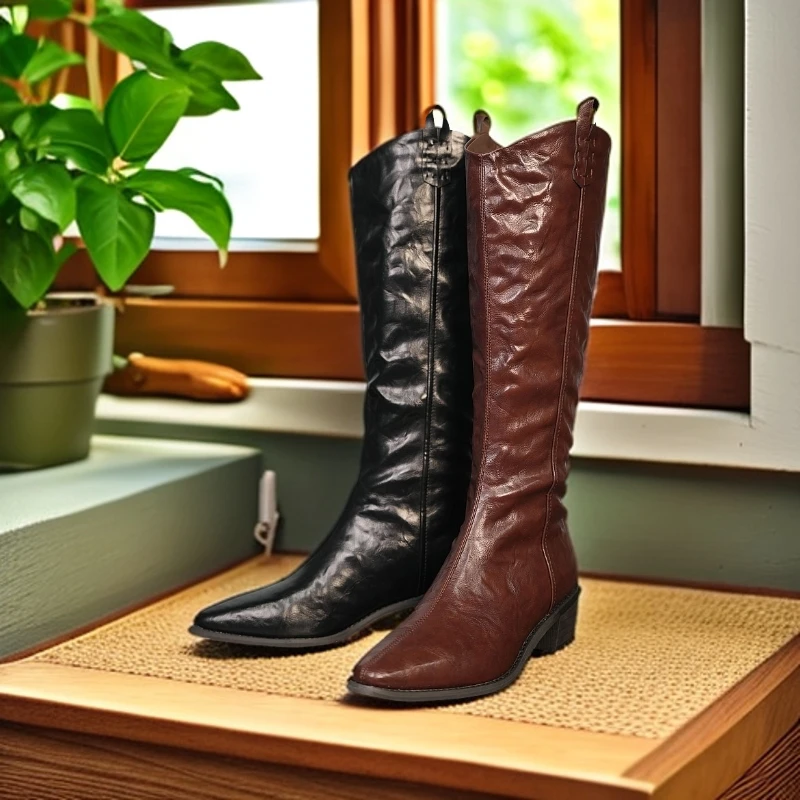 8556-2 靴子时尚百搭粗跟骑士秋冬长筒女士高跟时装靴子