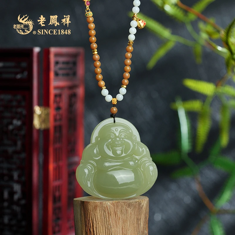 和田玉【慧明】糖料全珠链佛公吊坠 项链 多样性发一件C03957