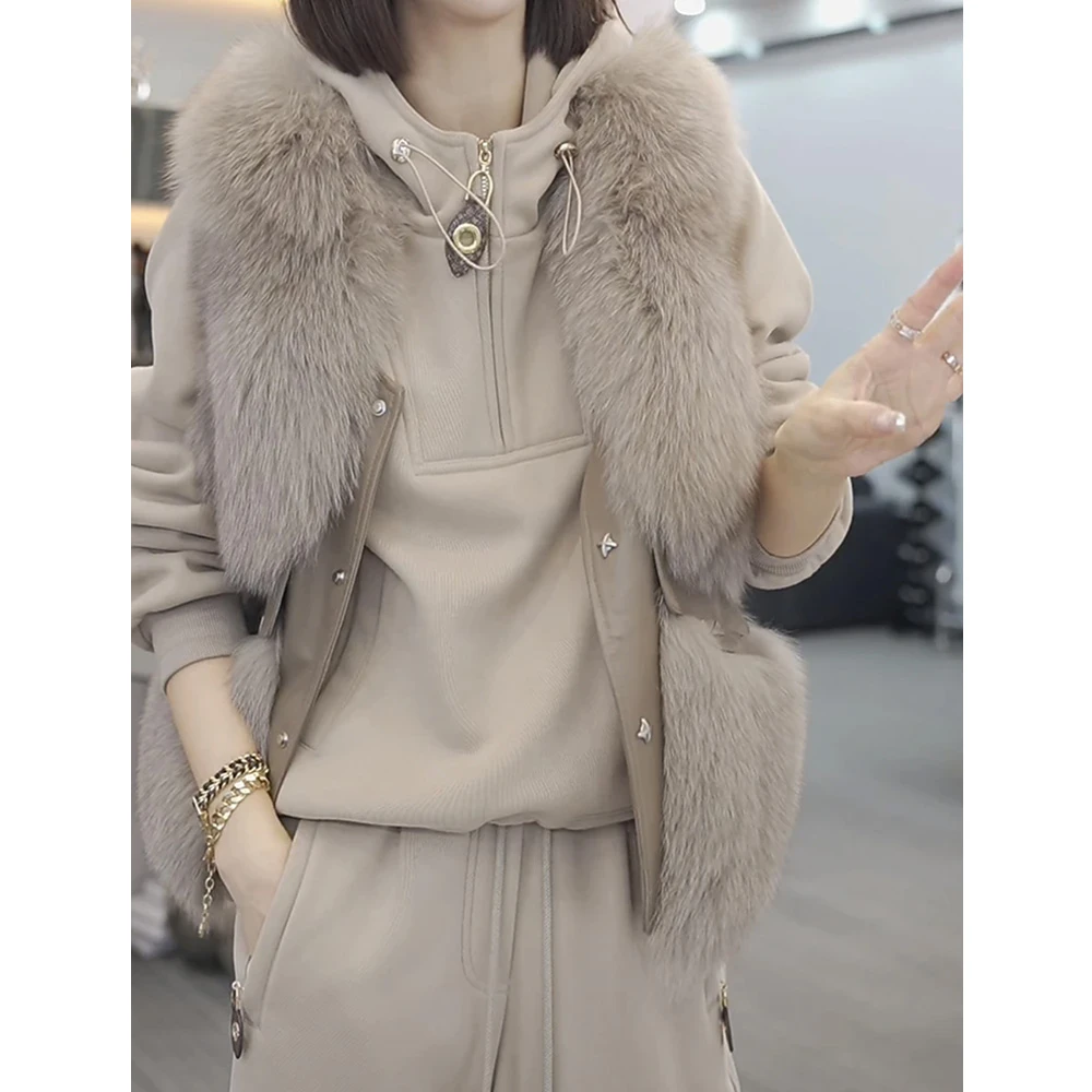 时尚加绒加厚半拉链连帽卫衣套装女秋冬新款休闲束脚裤网红两件套