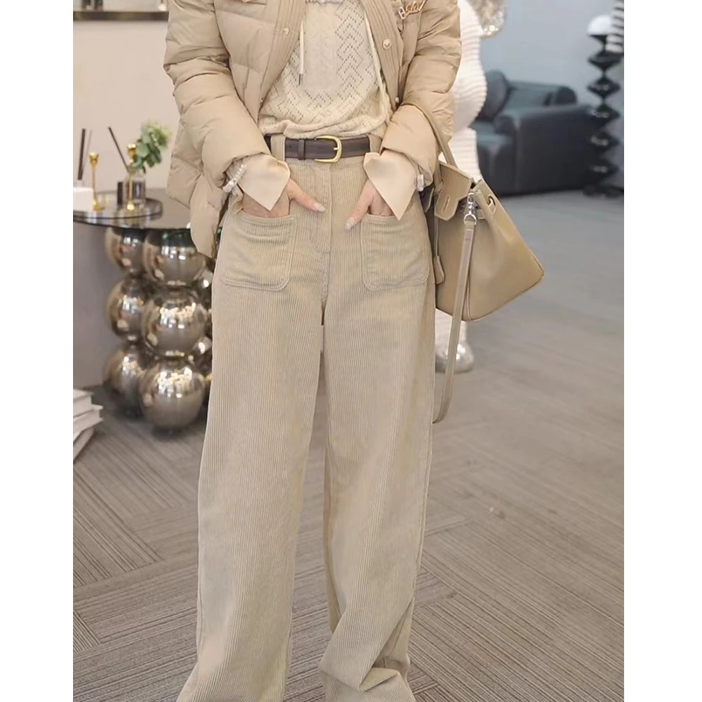 阔腿裤女灯芯绒高腰宽松秋冬新款复古美拉德时尚休闲直筒长裤显瘦