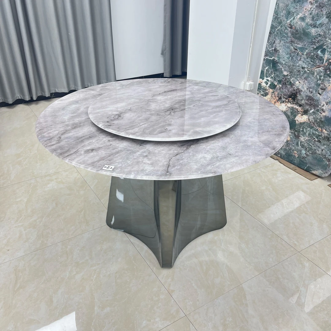 轻居树天然大理石圆餐桌（四棱形）家用轻奢款超晶石极简餐桌松弛感