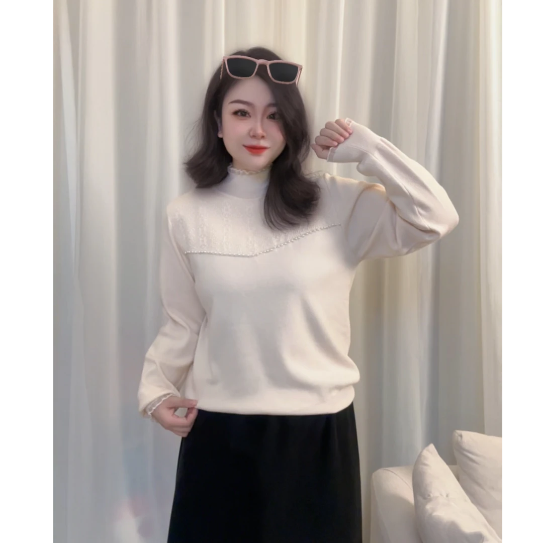 大大专属6019#(90-200斤穿）大码女装冬款时尚显瘦蕾丝款钉珠毛衣