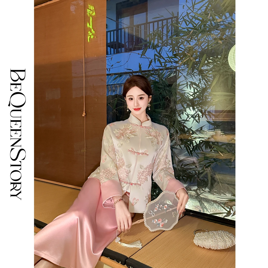 余潇潇【金樽花月】新中式醋酸重工刺绣立领盘扣国风上衣女
