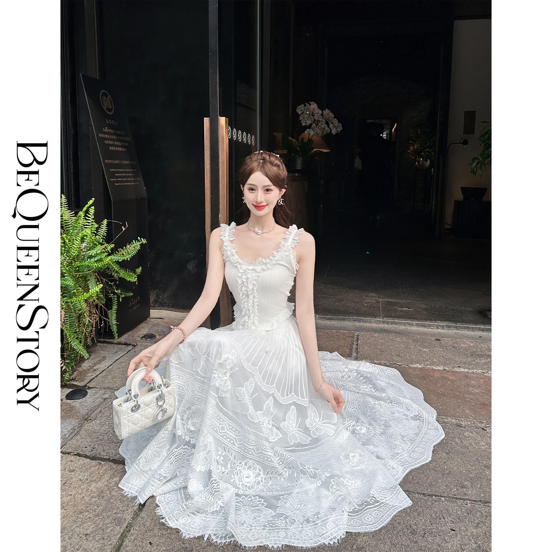 余潇潇【爱丽丝小调 】百搭气质时尚重工艺优雅小白裙
