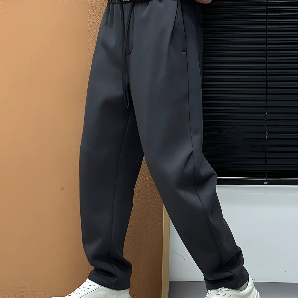 加绒加厚2024秋冬男士纯色直筒香蕉休闲宽松显瘦弯刀裤